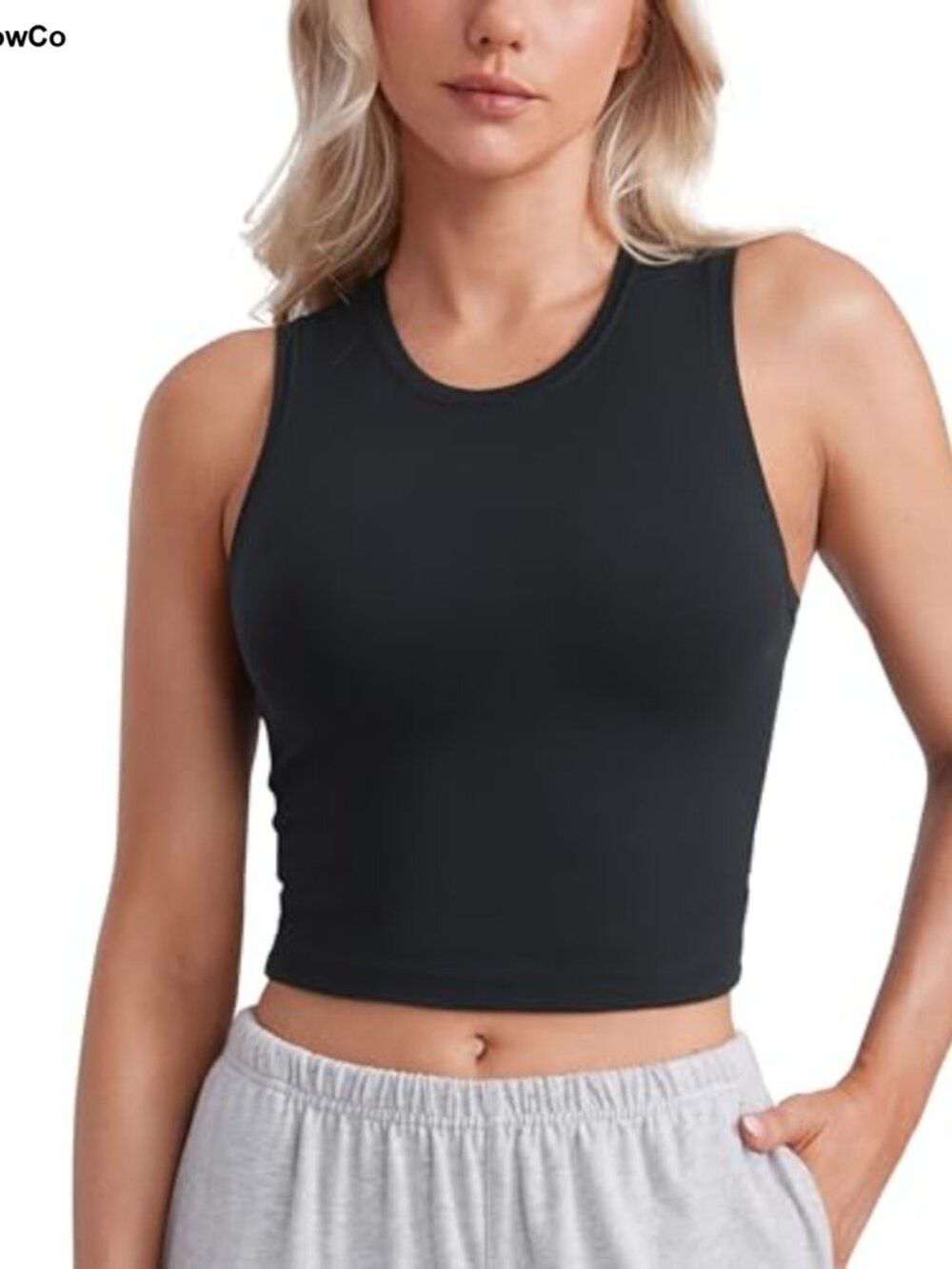 High Neck Crop Tank Top Double Lined Sleeveless Yoga Athletic Top